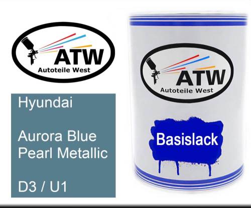 Hyundai, Aurora Blue Pearl Metallic, D3 / U1: 500ml Lackdose, von ATW Autoteile West.